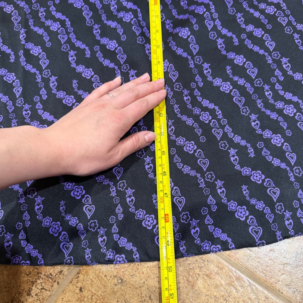 SANDRO Thais Ruched Crossback A-Line Midi Dress Noir Violet Heart Print 36 US 4 - Picture 7 of 14